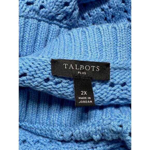Talbots Sweater Womens 2X Blue Open Knit 100% Cotton Coastal Beachy Minimalist - Picture 6 of 9